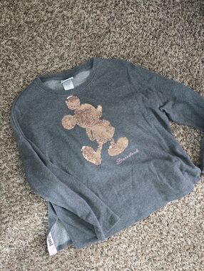Disney Gray Sweatshirt with Rose-Gold Sequin Mickey